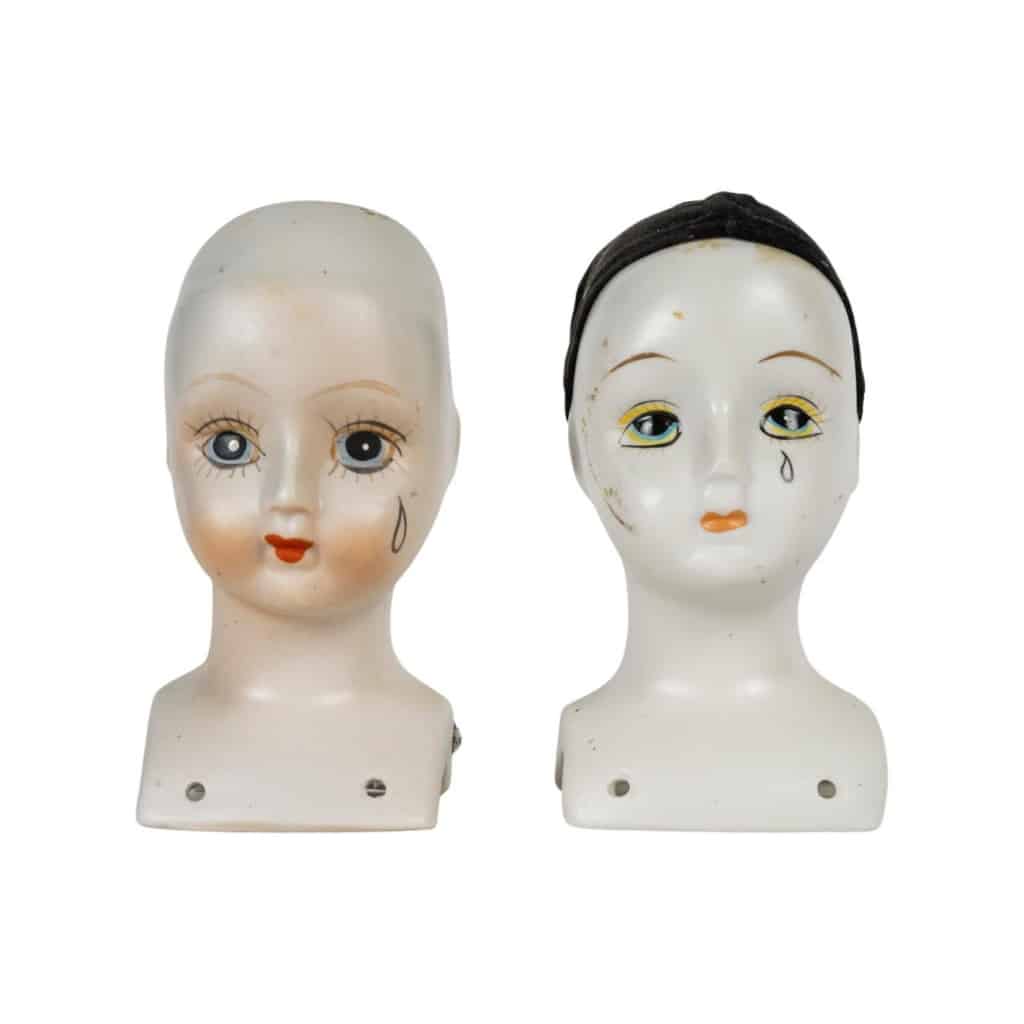 Paire de têtes de poupée en porcelaine, 1960. | Biron 
