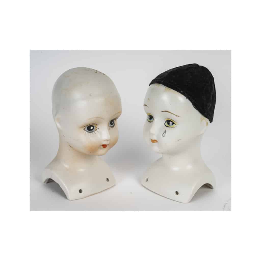 Paire de têtes de poupée en porcelaine, 1960. | Biron 