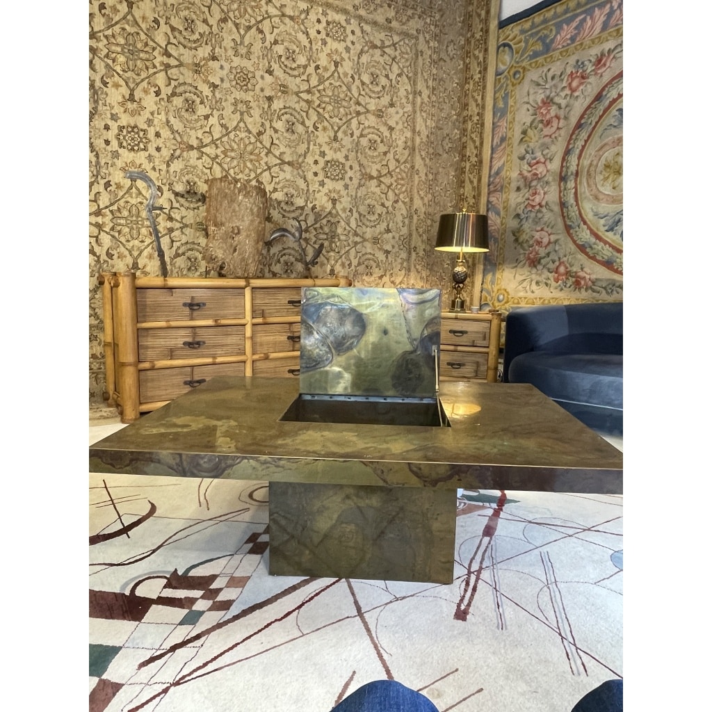 Table basse bar en laiton oxydé, 1970s | Biron 