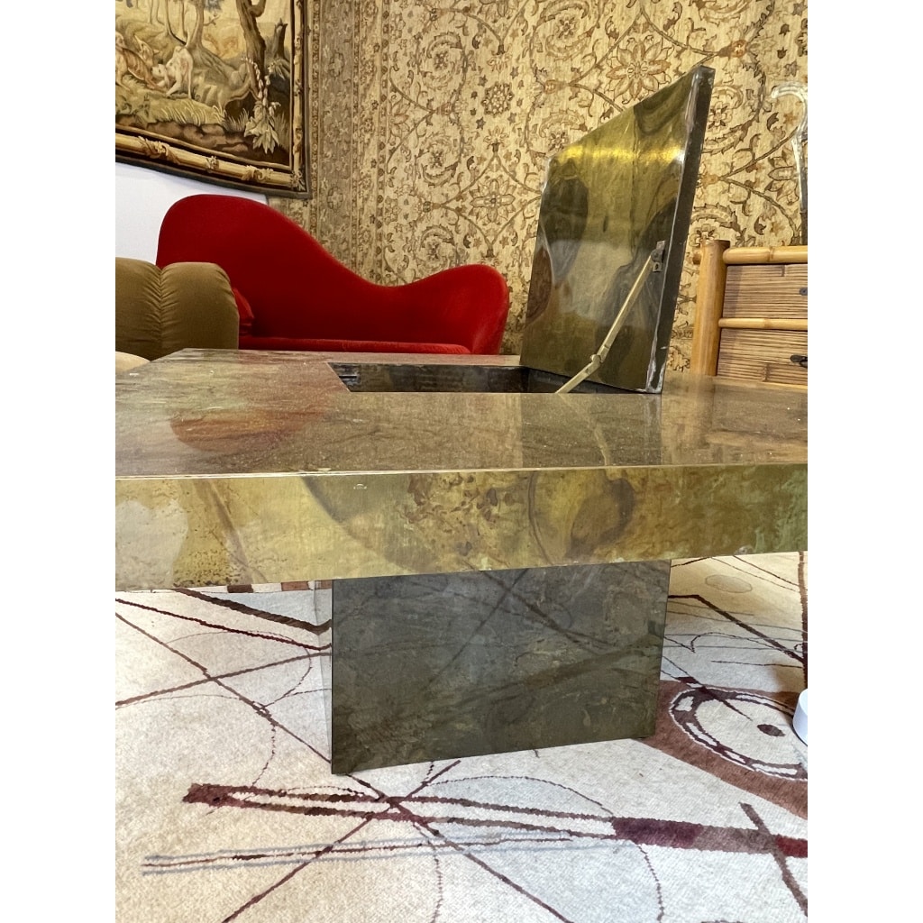 Table basse bar en laiton oxydé, 1970s | Biron 