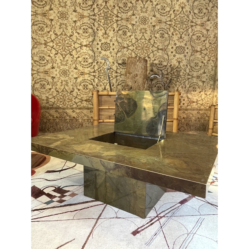 Table basse bar en laiton oxydé, 1970s | Biron 