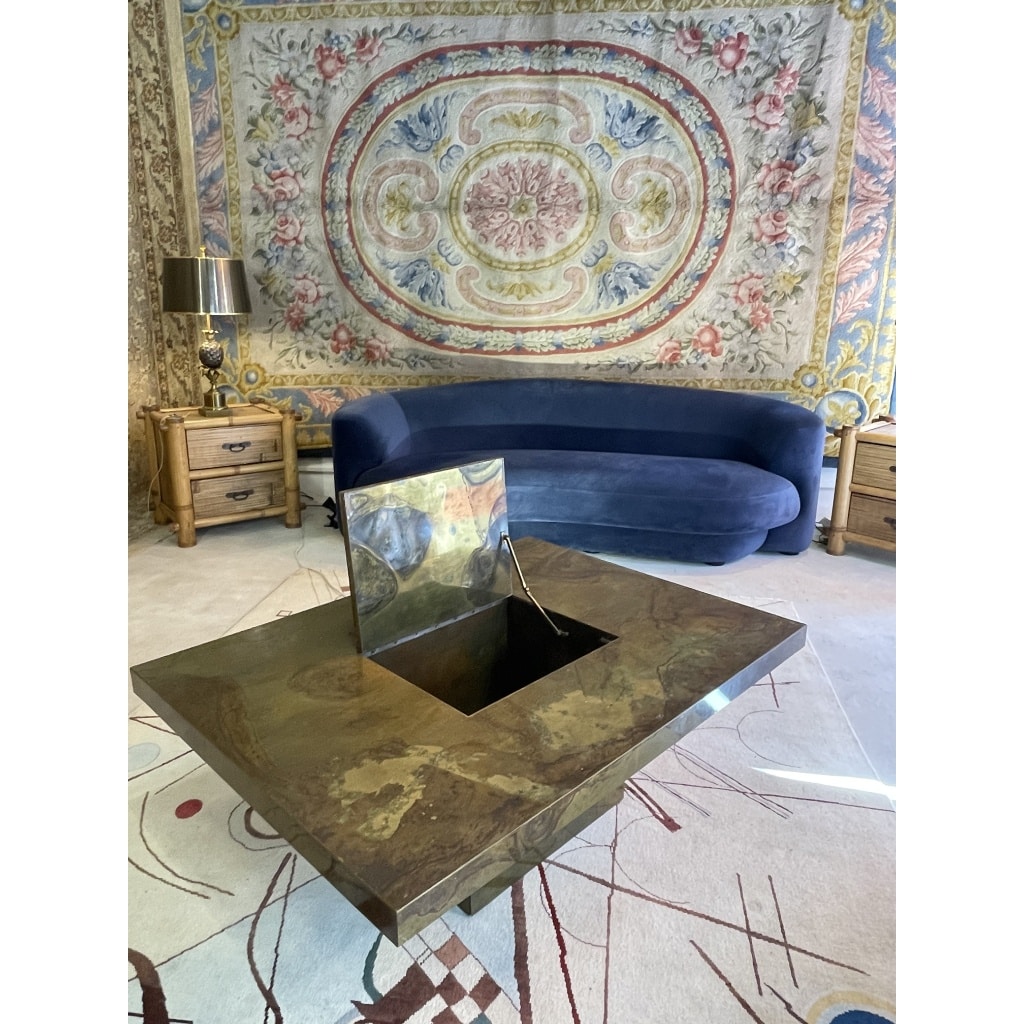 Table basse bar en laiton oxydé, 1970s | Biron 