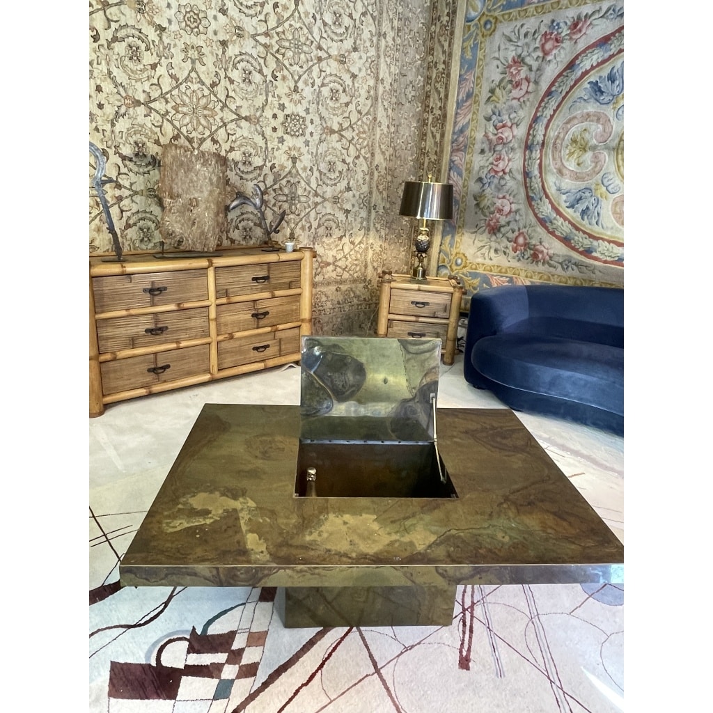 Table basse bar en laiton oxydé, 1970s | Biron 