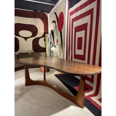 Grande table très originale de Jeannette Laverrière en wengué massif, d'après Georges Jouve