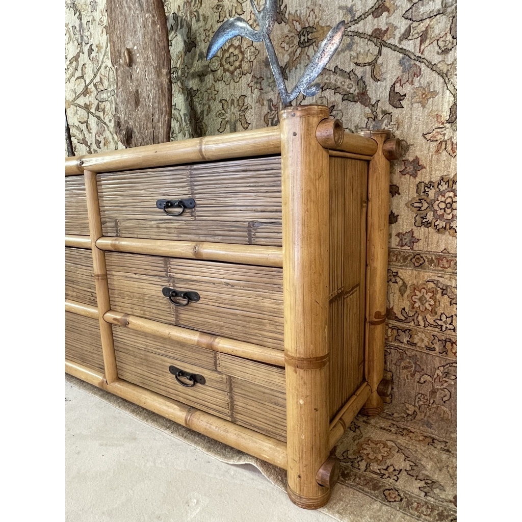 Commode en bambou, 6 tiroirs, années 70 | Biron 