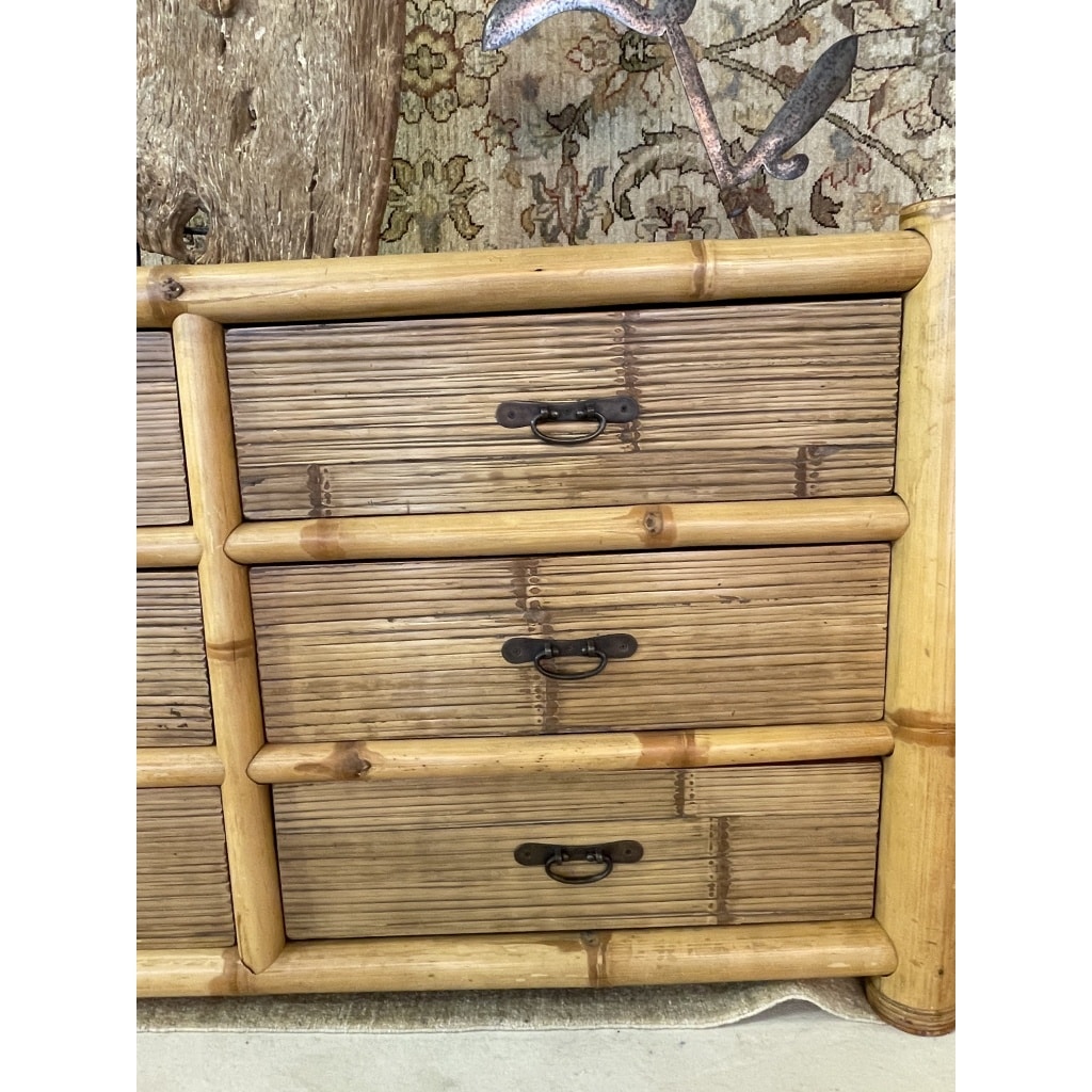 Commode en bambou, 6 tiroirs, années 70 | Biron 