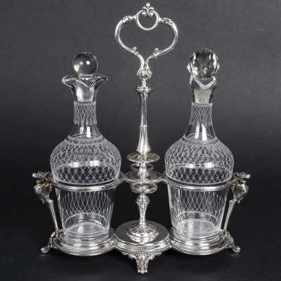 Huilier-Vinaigrier en Métal Argenté et Cristal Taillé – Époque Napoléon III, XIXᵉ Siècle