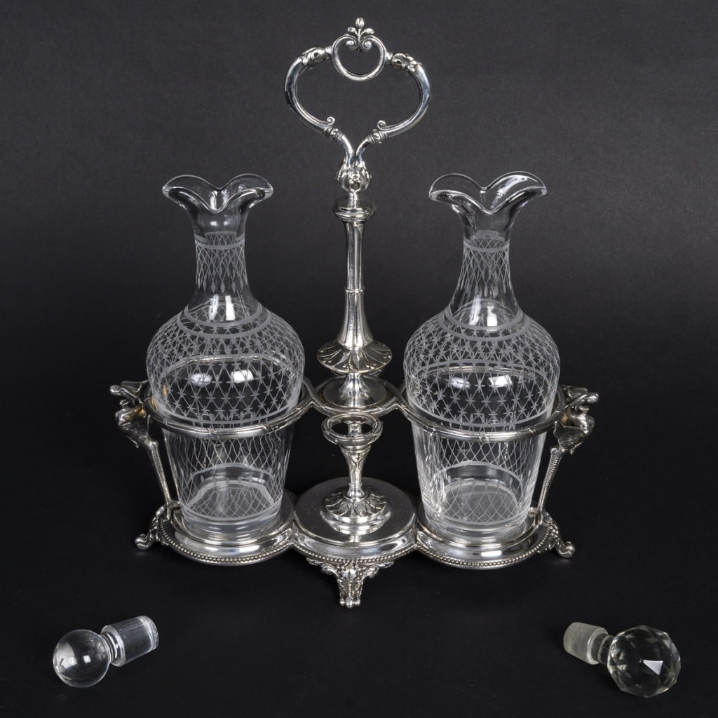 Huilier-Vinaigrier en Métal Argenté et Cristal Taillé – Époque Napoléon III, XIXᵉ Siècle | Biron 