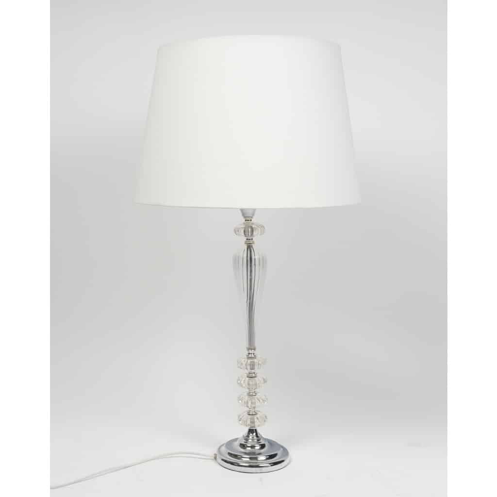 Paire de Lampes Transparentes et Abat-Jour Blanc, Style Baccarat | Biron 
