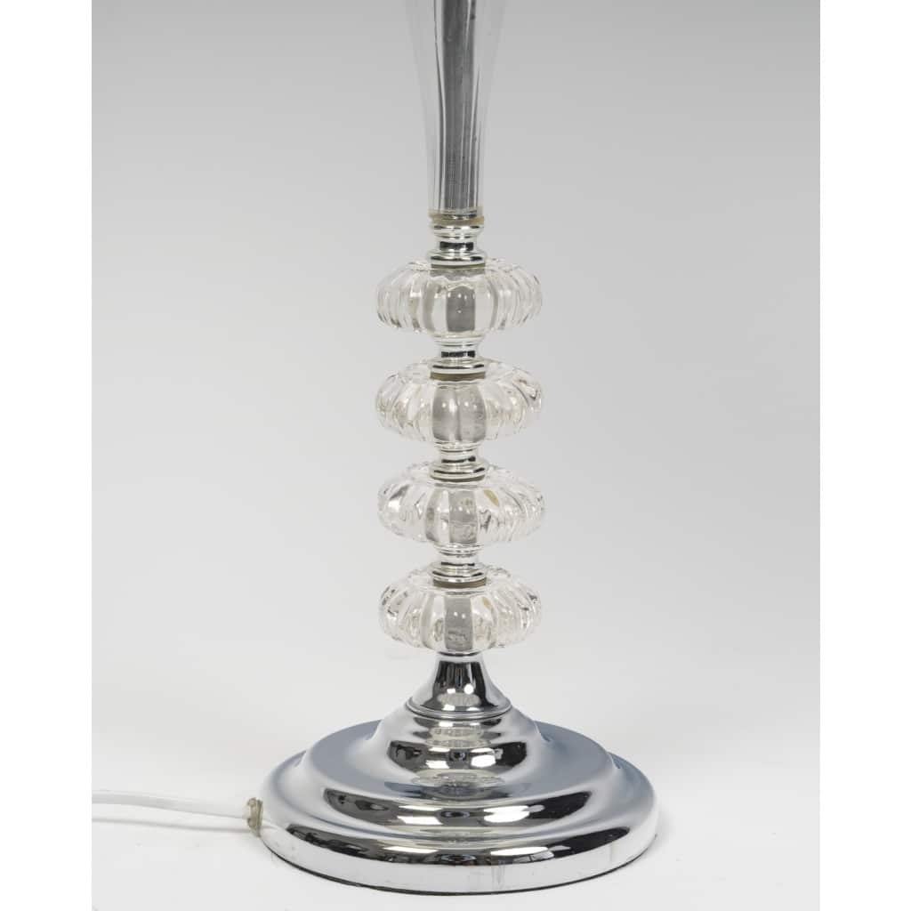 Paire de Lampes Transparentes et Abat-Jour Blanc, Style Baccarat | Biron 
