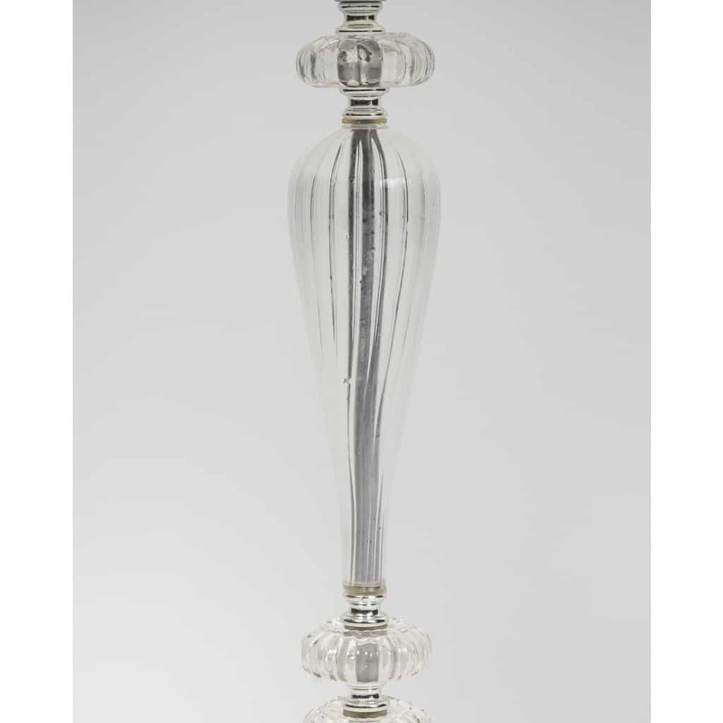 Paire de Lampes Transparentes et Abat-Jour Blanc, Style Baccarat | Biron 