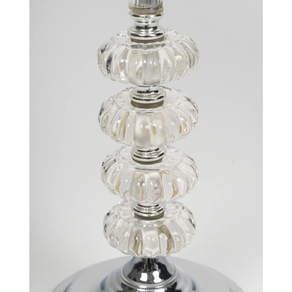 Paire de Lampes Transparentes et Abat-Jour Blanc, Style Baccarat | Biron 