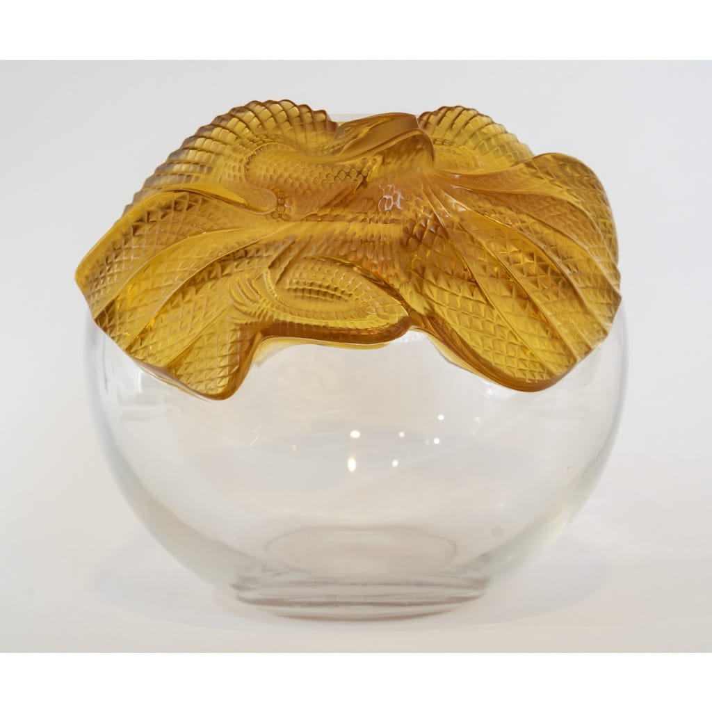 Marie-Claude Lalique – Vase « Erimaki » en Cristal Blanc et Ambre, France, 1988 | Biron 