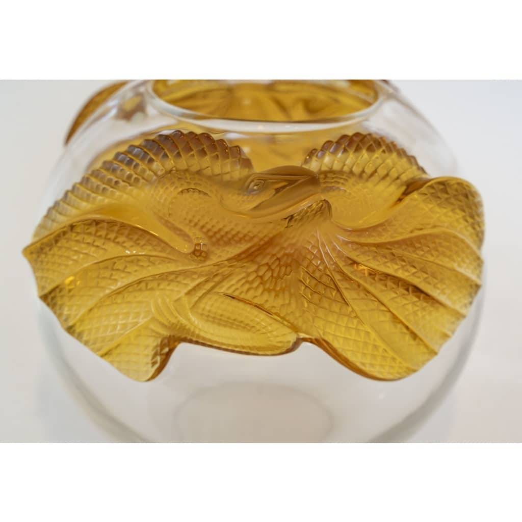 Marie-Claude Lalique – Vase « Erimaki » en Cristal Blanc et Ambre, France, 1988 | Biron 