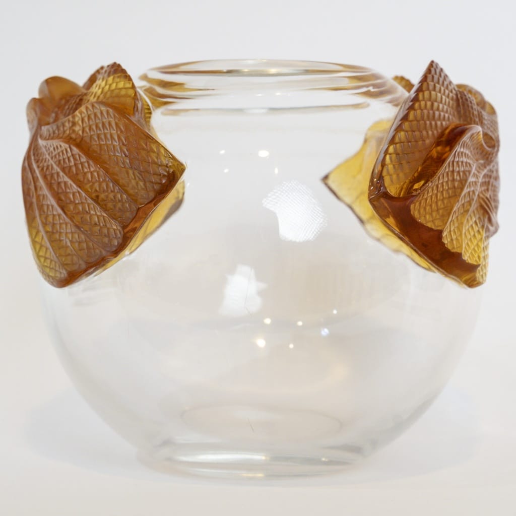 Marie-Claude Lalique – Vase « Erimaki » en Cristal Blanc et Ambre, France, 1988 | Biron 