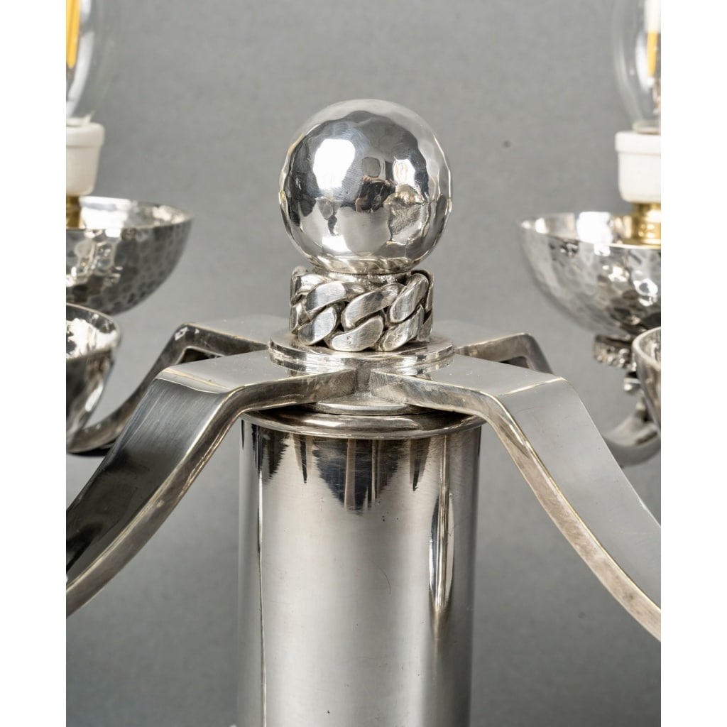 Paire de Candélabres Art Déco Moderniste métal argenté martelé de Jean DESPRES | Biron 