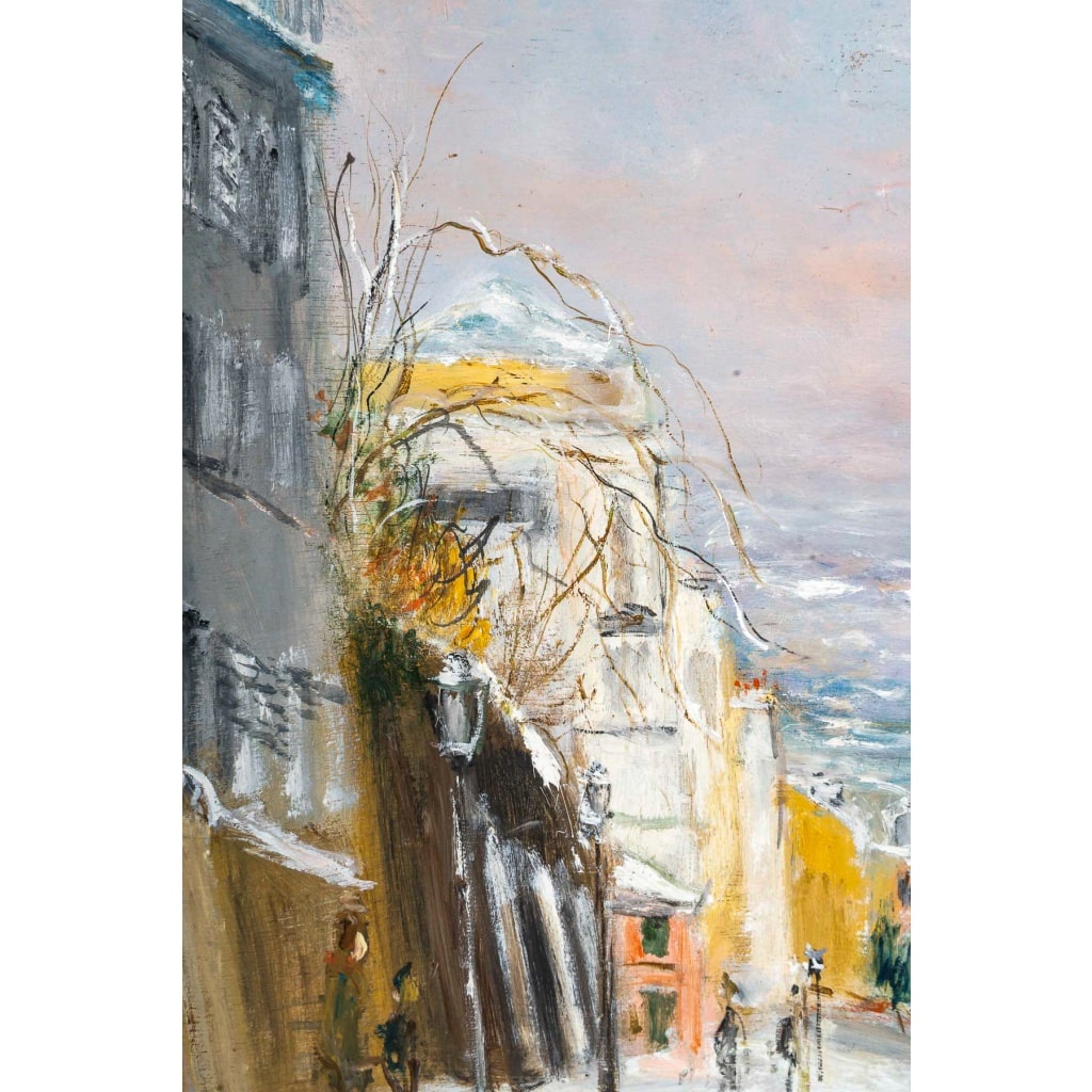 Serge Belloni (1925-2005) – La Rue des Saules sous la neige huile sur bois vers 1970 | Biron 