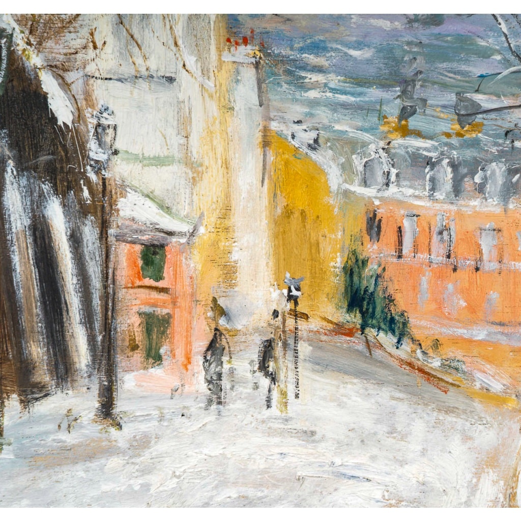 Serge Belloni (1925-2005) – La Rue des Saules sous la neige huile sur bois vers 1970 | Biron 
