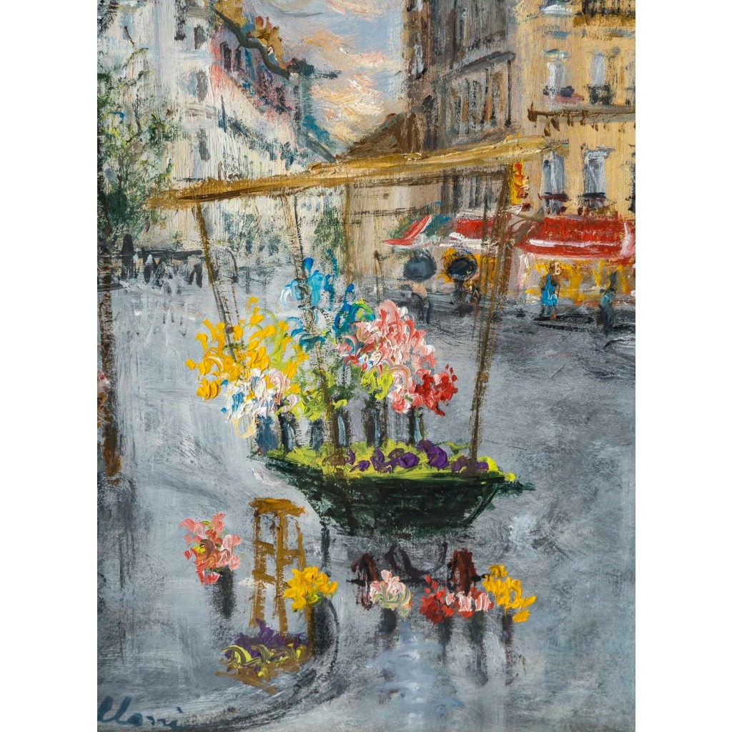 Serge Belloni (1925-2005) – La Marchande de Fleurs, chez Jeannette huile sur bois vers 1990 | Biron 