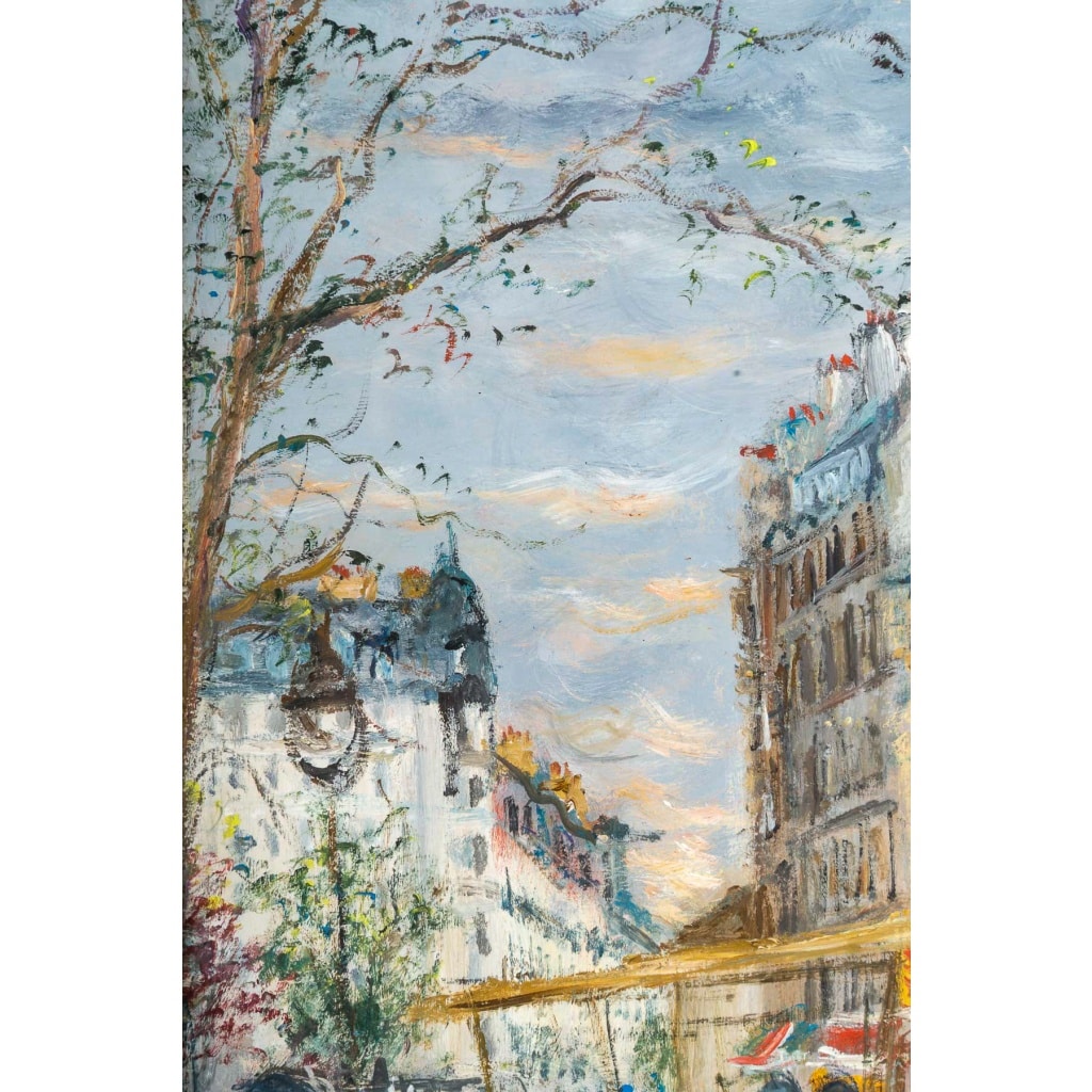 Serge Belloni (1925-2005) – La Marchande de Fleurs, chez Jeannette huile sur bois vers 1990 | Biron 