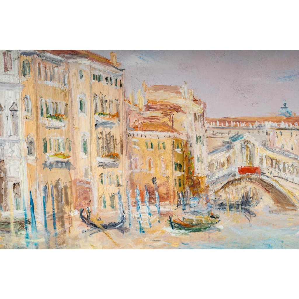 Serge Belloni (1925-2005) – Le Rialto et les Gondoles sur le Grand Canal huile sur panneau vers 1991 | Biron 