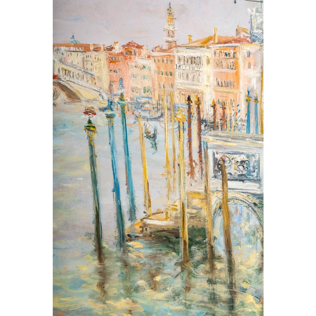 Serge Belloni (1925-2005) – Le Rialto et les Gondoles sur le Grand Canal huile sur panneau vers 1991 | Biron 