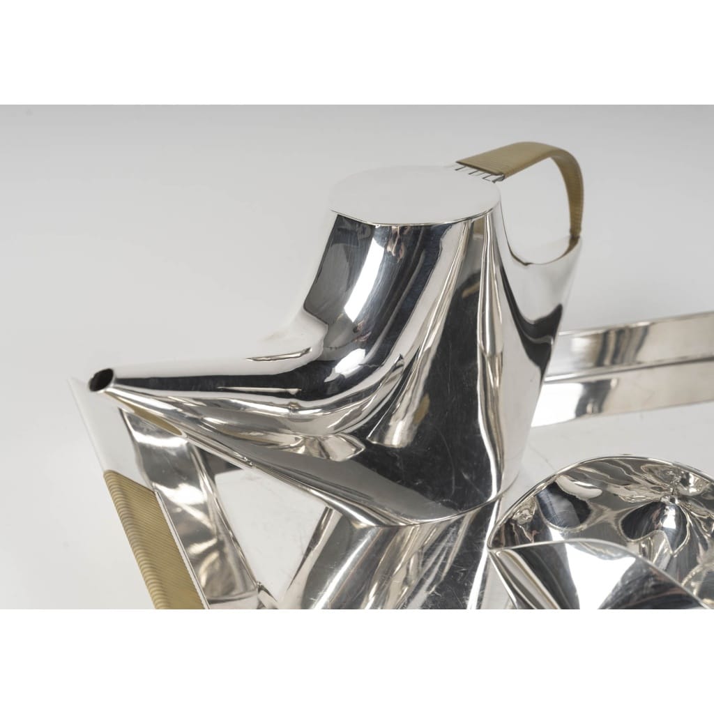 CHRISTOFLE – SABATTINI – Set Thé/Café Moderniste sur son plateau Argent Massif Circa 1957/1968 | Biron 
