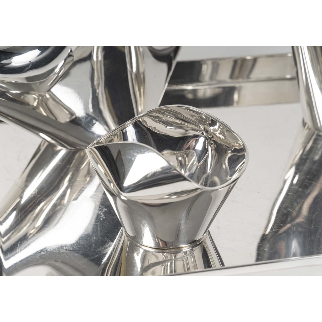 CHRISTOFLE – SABATTINI – Set Thé/Café Moderniste sur son plateau Argent Massif Circa 1957/1968 | Biron 