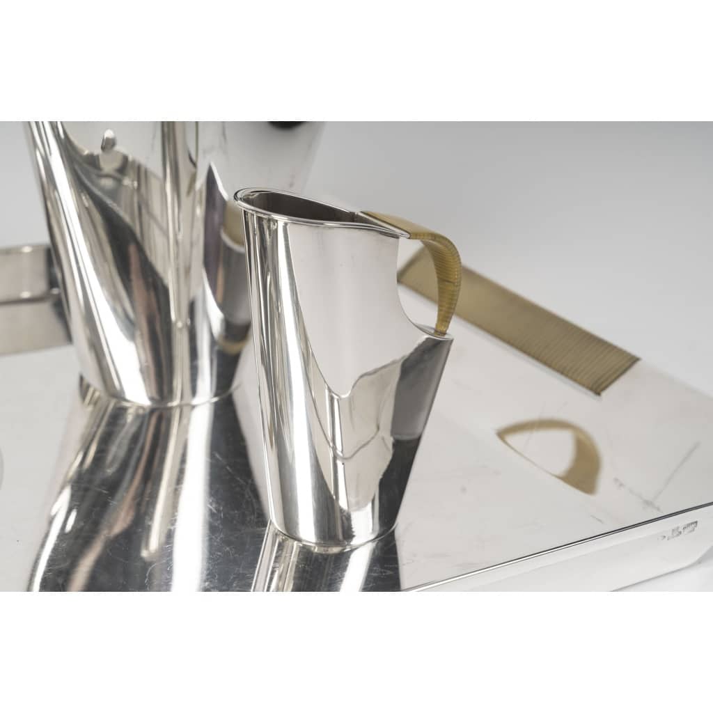 CHRISTOFLE – SABATTINI – Set Thé/Café Moderniste sur son plateau Argent Massif Circa 1957/1968 | Biron 