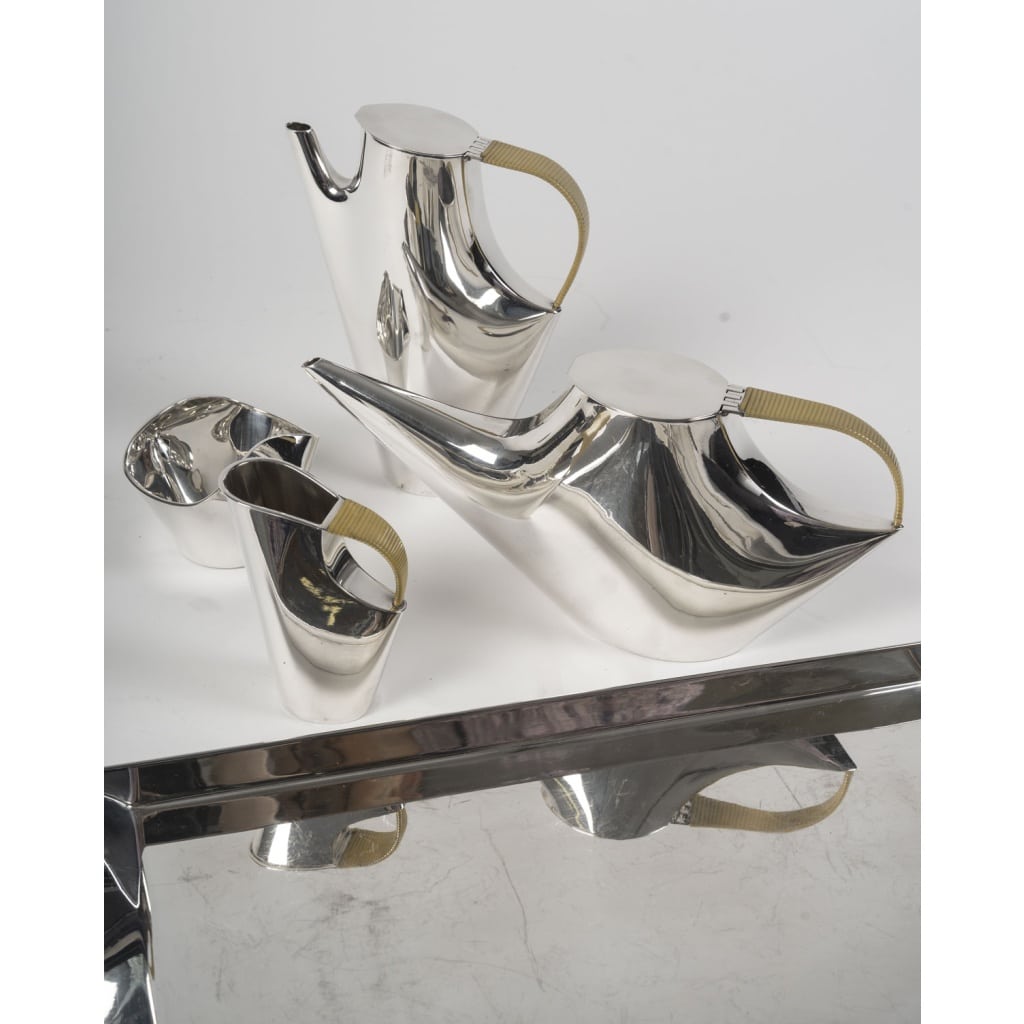 CHRISTOFLE – SABATTINI – Set Thé/Café Moderniste sur son plateau Argent Massif Circa 1957/1968 | Biron 