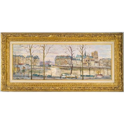 Serge Belloni (1925-2005) - Pont Louis Philippe, les Quais de Seine et Notre-Dame huile sur bois vers 1970