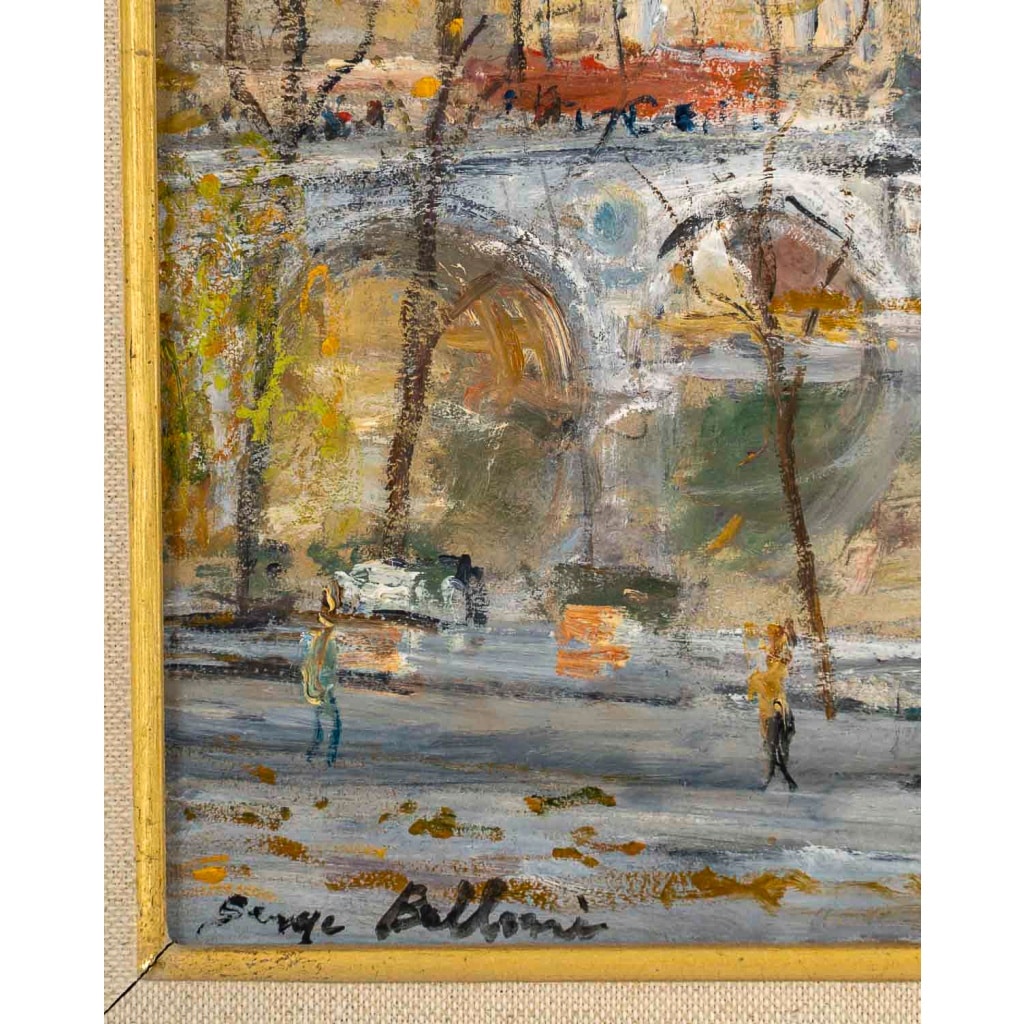 Serge Belloni (1925-2005) – Pont Louis Philippe, les Quais de Seine et Notre-Dame huile sur bois vers 1970 | Biron 