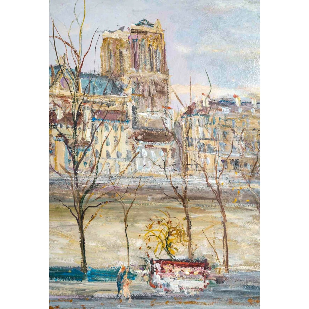 Serge Belloni (1925-2005) – Pont Louis Philippe, les Quais de Seine et Notre-Dame huile sur bois vers 1970 | Biron 