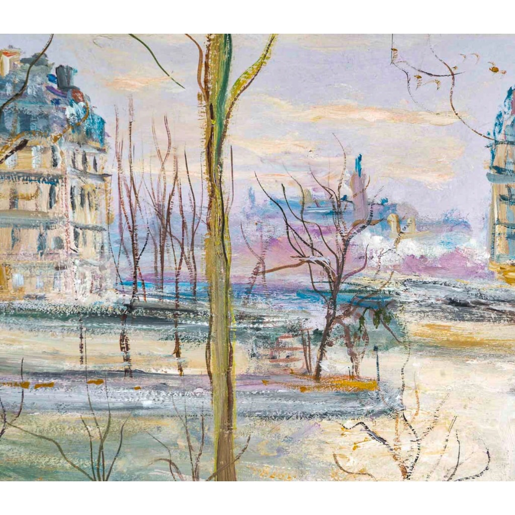 Serge Belloni (1925-2005) – Pont Louis Philippe, les Quais de Seine et Notre-Dame huile sur bois vers 1970 | Biron 
