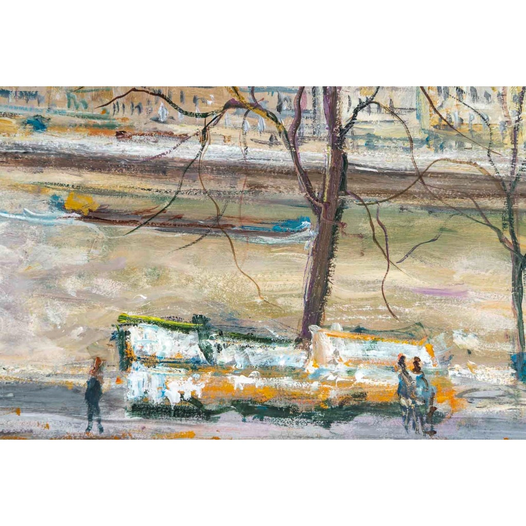 Serge Belloni (1925-2005) – Pont Louis Philippe, les Quais de Seine et Notre-Dame huile sur bois vers 1970 | Biron 