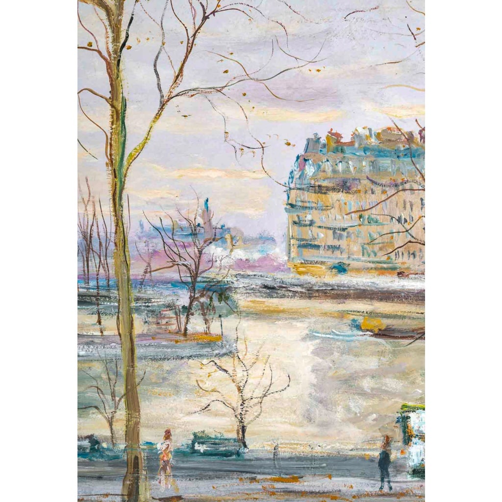 Serge Belloni (1925-2005) – Pont Louis Philippe, les Quais de Seine et Notre-Dame huile sur bois vers 1970 | Biron 