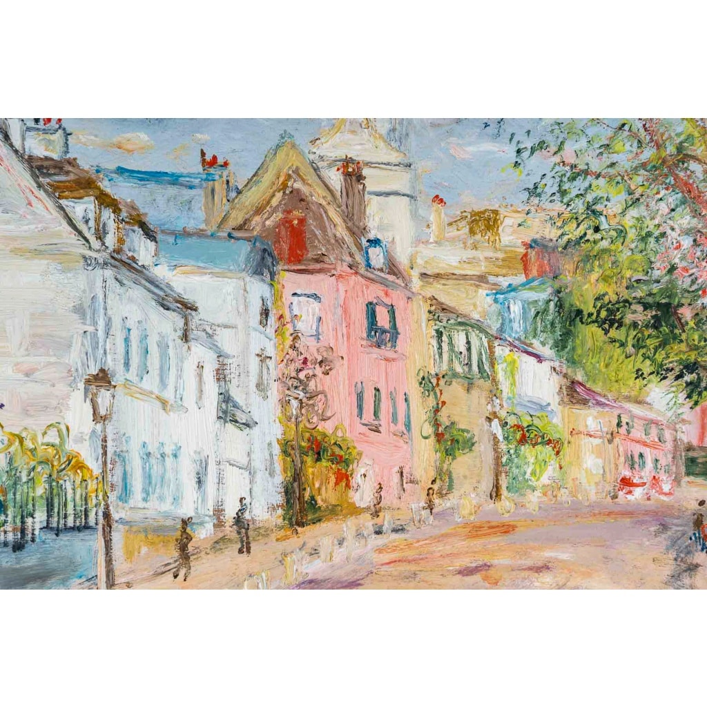 Serge Belloni (1925-2005) – Montmartre Rue de l’abreuvoir au printemps huile sur bois vers 1980 | Biron 