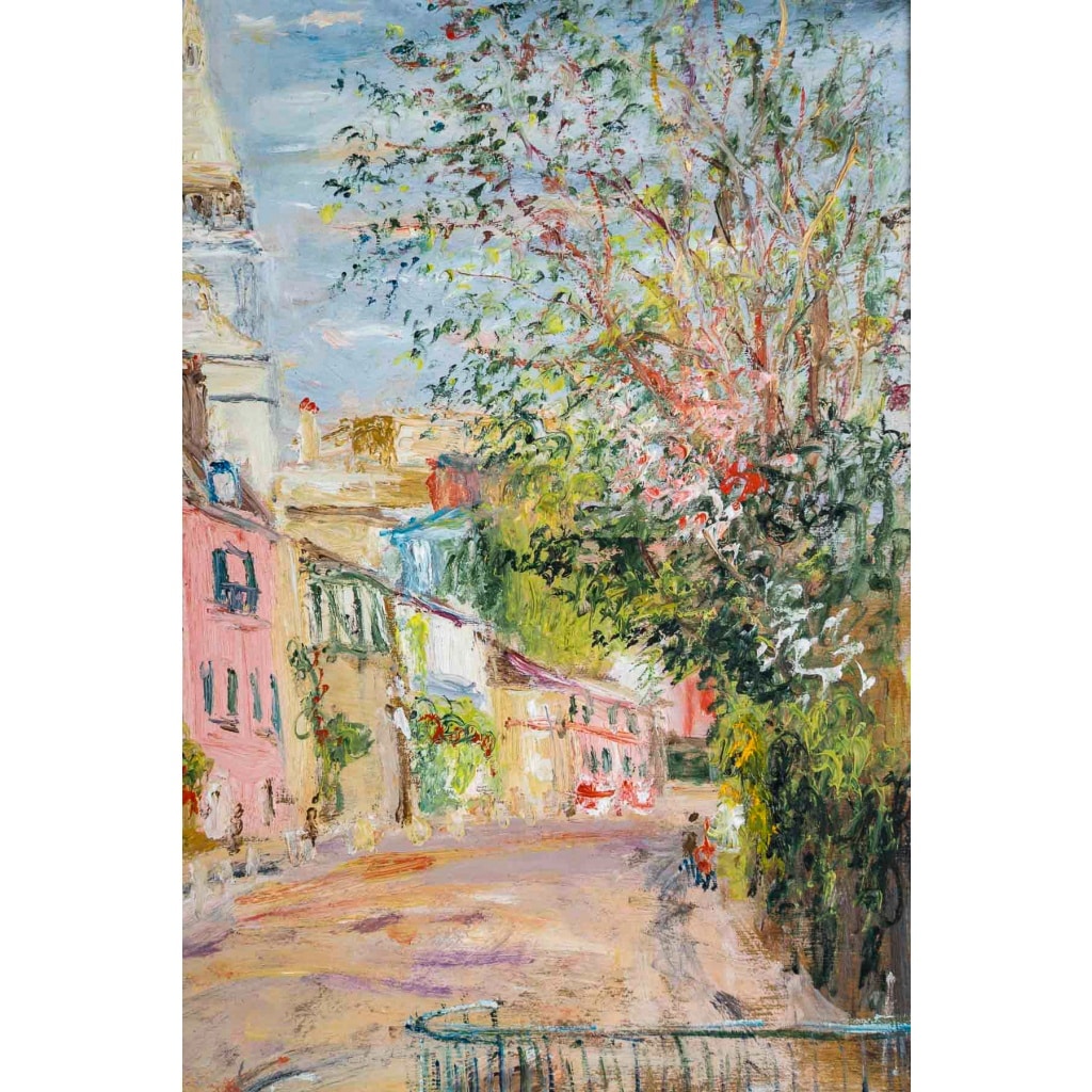 Serge Belloni (1925-2005) – Montmartre Rue de l’abreuvoir au printemps huile sur bois vers 1980 | Biron 