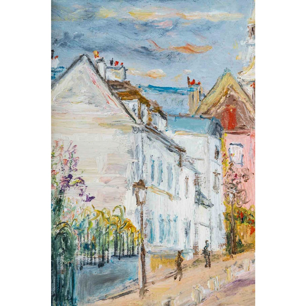 Serge Belloni (1925-2005) – Montmartre Rue de l’abreuvoir au printemps huile sur bois vers 1980 | Biron 