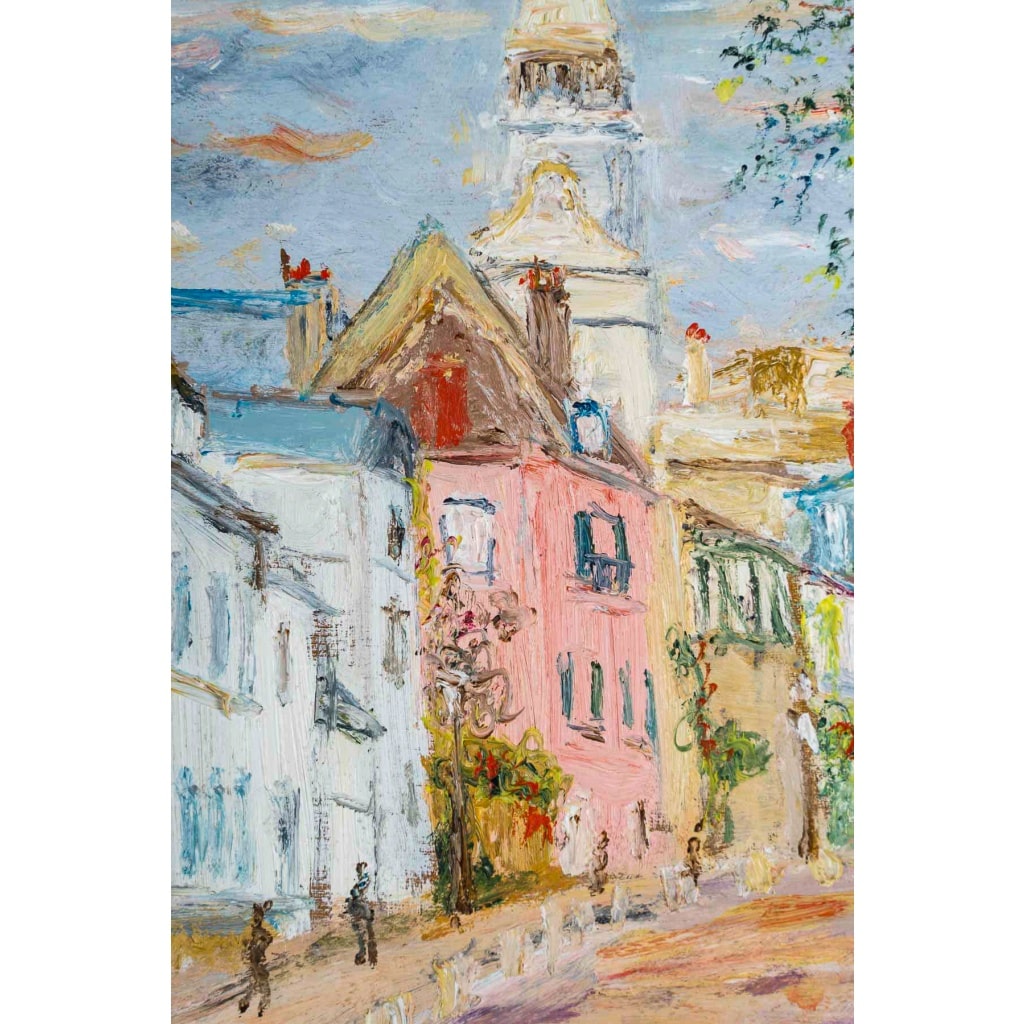 Serge Belloni (1925-2005) – Montmartre Rue de l’abreuvoir au printemps huile sur bois vers 1980 | Biron 