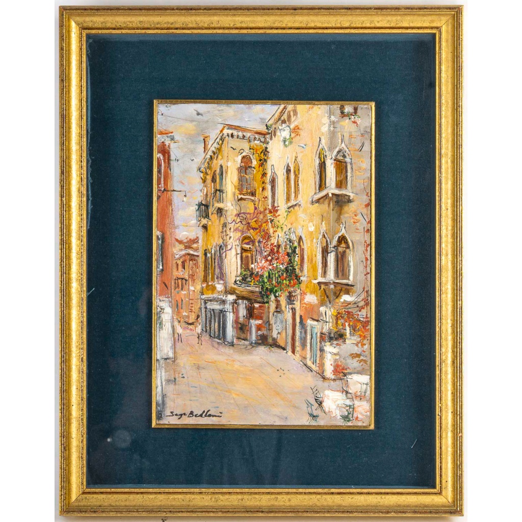 Serge Belloni (1925-2005) – Ruelle Fleurie de la Venise Authentique huile sur panneau vers 1980 | Biron 