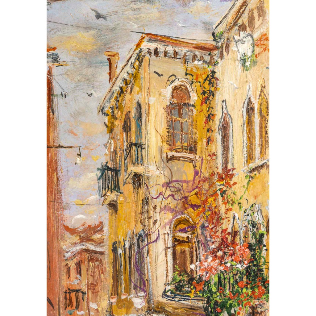Serge Belloni (1925-2005) – Ruelle Fleurie de la Venise Authentique huile sur panneau vers 1980 | Biron 