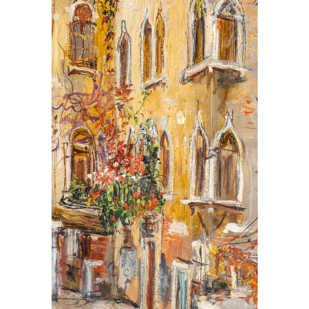 Serge Belloni (1925-2005) – Ruelle Fleurie de la Venise Authentique huile sur panneau vers 1980 | Biron 
