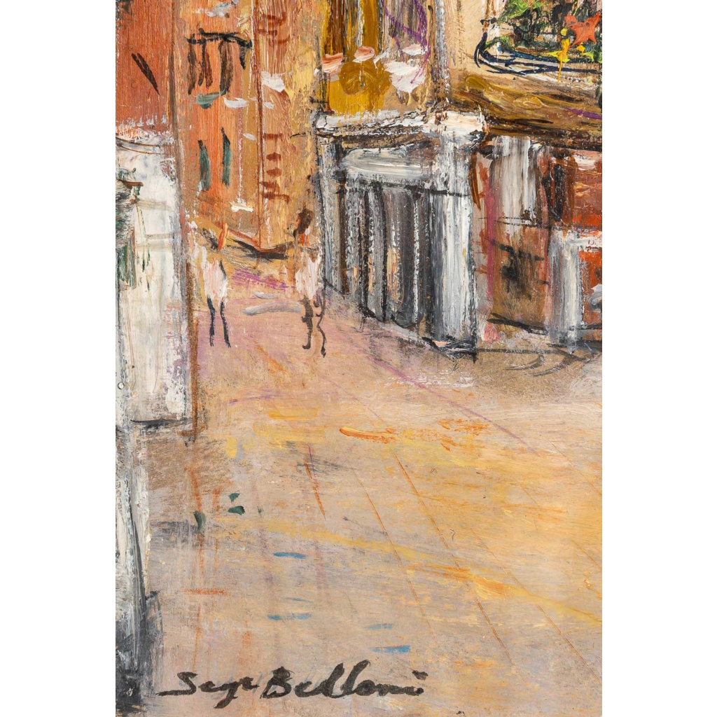 Serge Belloni (1925-2005) – Ruelle Fleurie de la Venise Authentique huile sur panneau vers 1980 | Biron 