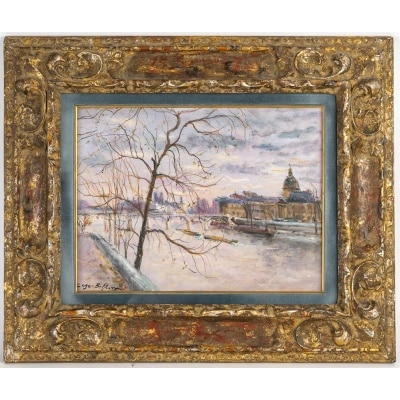Serge Belloni (1925-2005) - Le Pont des Arts et l’Institut huile sur panneau vers 1980