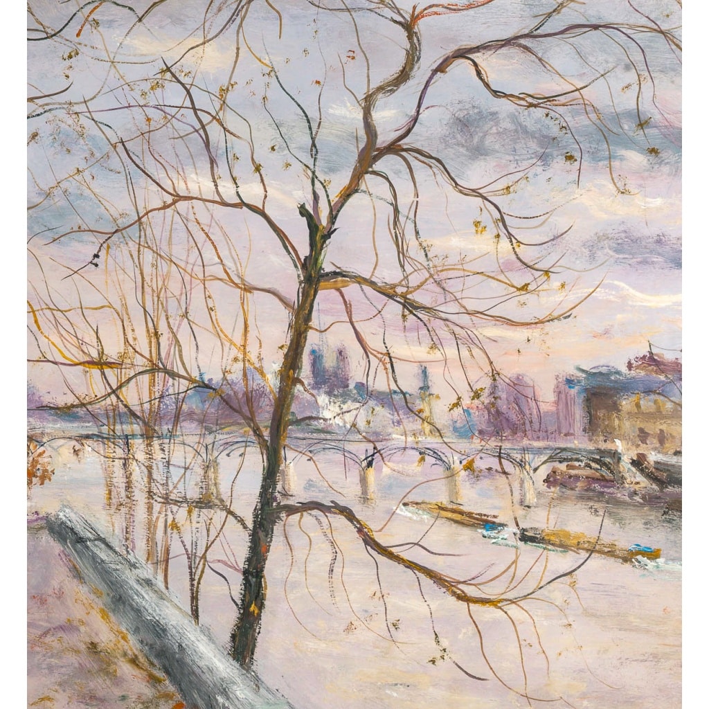 Serge Belloni (1925-2005) – Le Pont des Arts et l’Institut huile sur panneau vers 1980 | Biron 