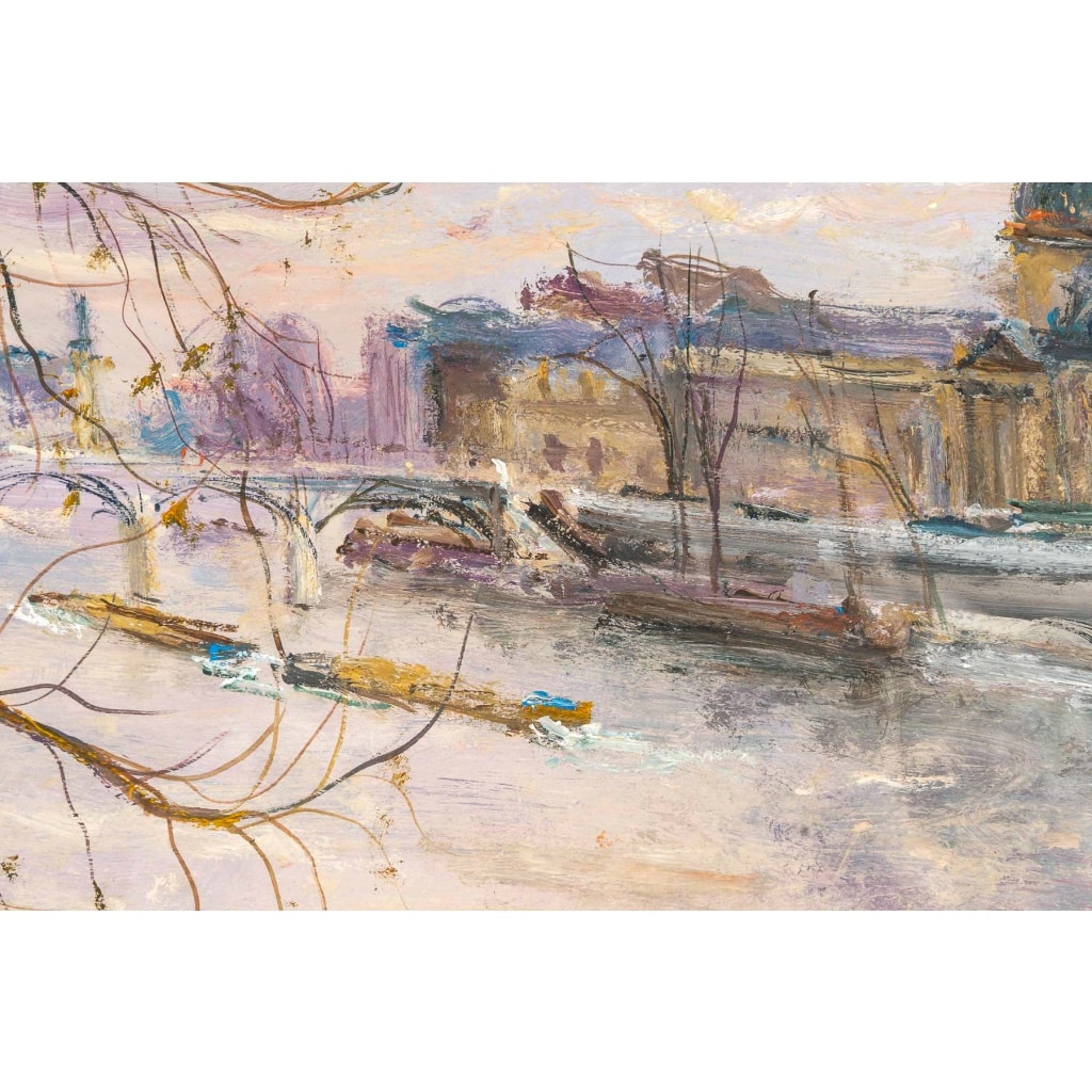 Serge Belloni (1925-2005) – Le Pont des Arts et l’Institut huile sur panneau vers 1980 | Biron 