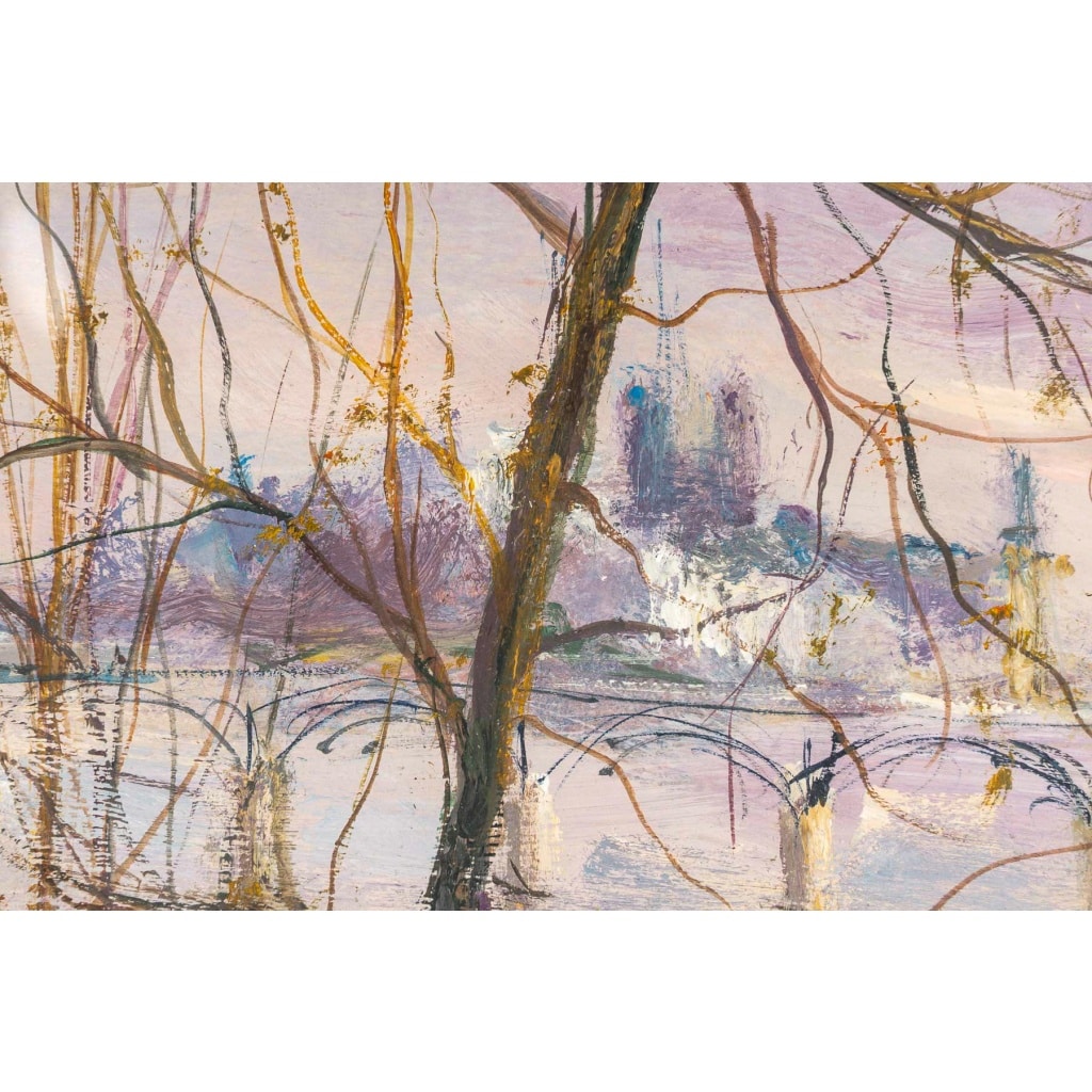Serge Belloni (1925-2005) – Le Pont des Arts et l’Institut huile sur panneau vers 1980 | Biron 
