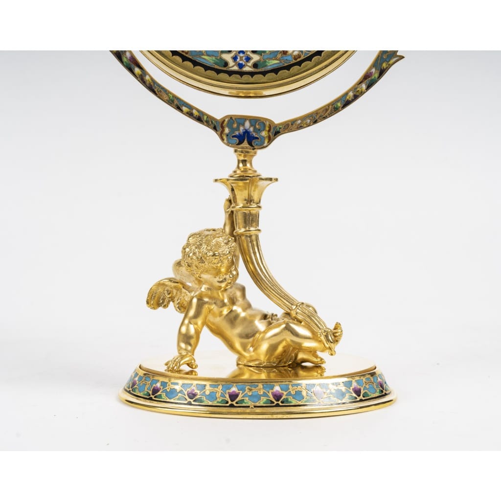 Miroir de table en bronze doré et émail cloisonné, période Napoléon III. | Biron 