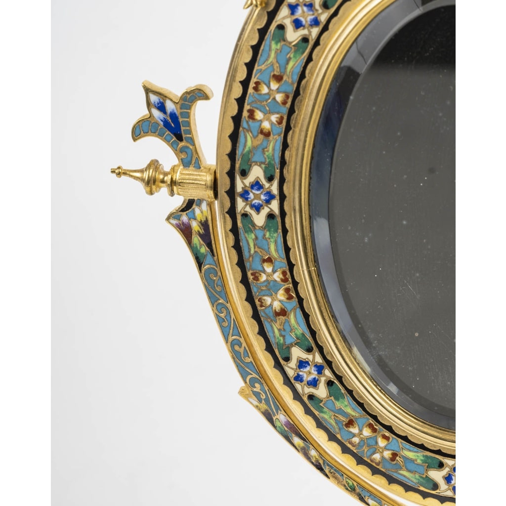 Miroir de table en bronze doré et émail cloisonné, période Napoléon III. | Biron 